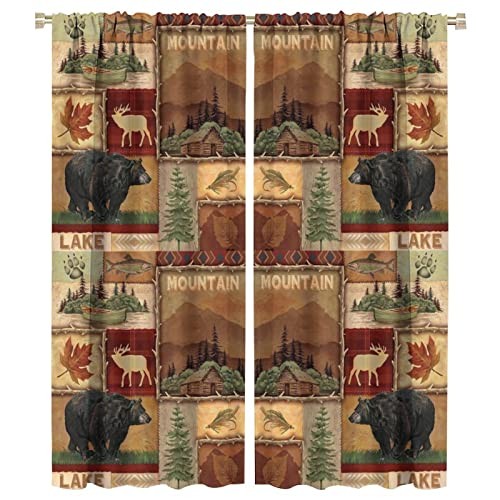 Rustic Cabin Animal Blackout Windows Curtains 21"W x 54"L (Pack of 2) Style-3 - Picture 2 of 8