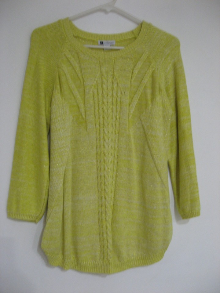 ROCKMANS YELLOW WITH GOLD THREAD CABLE FRONT 3/4 SLEEVE JUMPER SIZE L