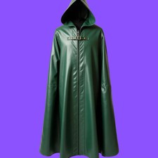 Men's Green Hooded Leather Cloak: Gothic Cosplay Outerwear