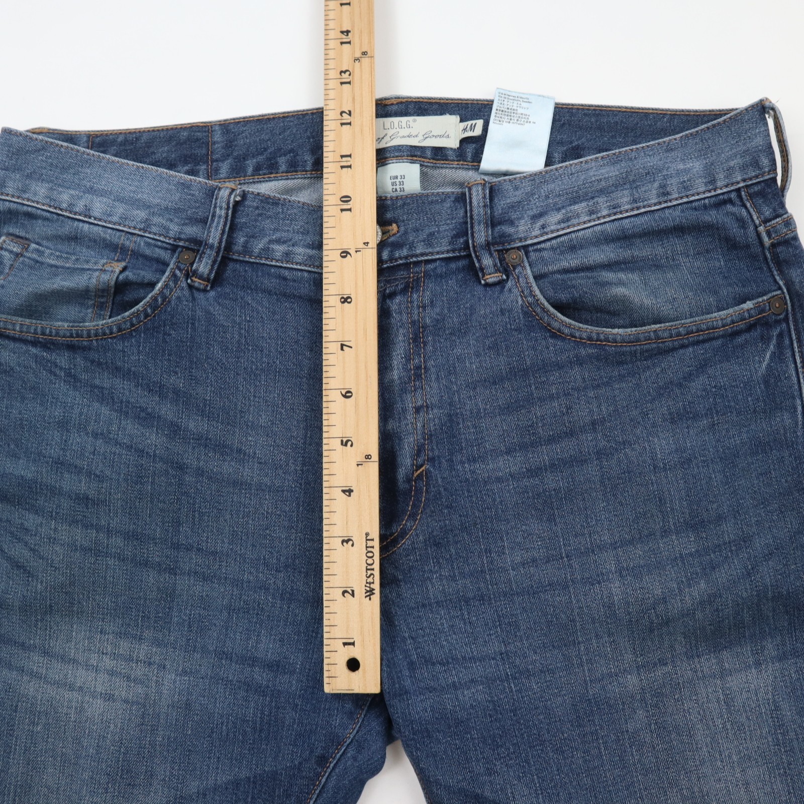 H&M Jeans Womens actual size 35 Regular Taper Stretch Blue Mid Rise Medium Wash thumbnail 5
