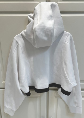 Sudadera con capucha Zella blanca recortada con cremallera y ribete negro grande - Imagen 2 de 7