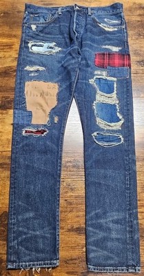 Polo Ralph Lauren Button Fly Patchwork Distressed Denim Sullivan Jeans 32x32