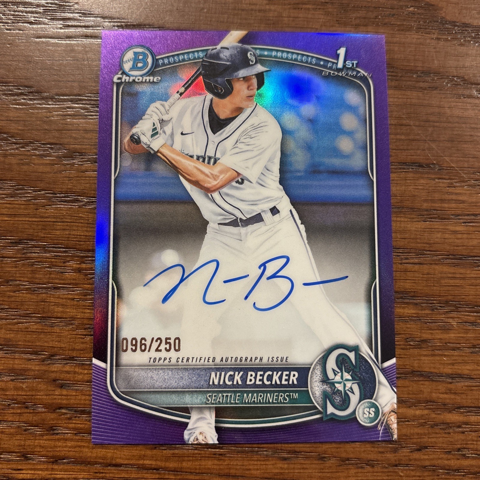NICK BECKER 2025 BOWMAN CHROME DRAFT 1ST PURPLE REFRACTOR AUTO /250 Q4060
