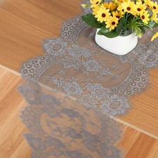 Grey Lace Table Runner, 14 118 Inch Vintage Lace Table Cloth, Embroidered Boh...