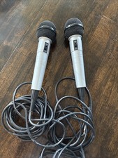 Lot Of 2 Handheld Matching Wired Plug In Microphones Black Silver