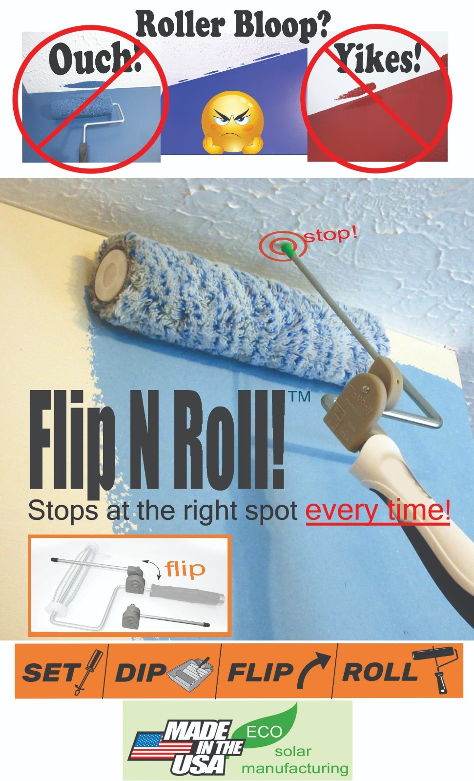 FLIP-N-ROLL PAINT ROLLER ENHANCER and PAINTER'S CEILING PROTECTOR
