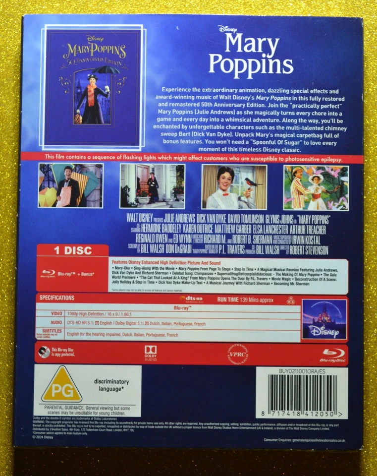 New & Sealed Mary Poppins Blu-ray 50th Anniversary Edition + Slip Cover - Image 3 of 4