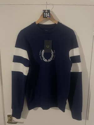 Fred Perry Men s Jumper Bold Tipped Sweatshirt Blue Small Brand New With Tags
