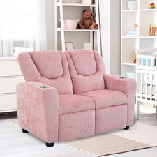 Suri Kids Recliner Loveseat with Cup Holders  Footrests, Pink Chenille - Cozy 2
