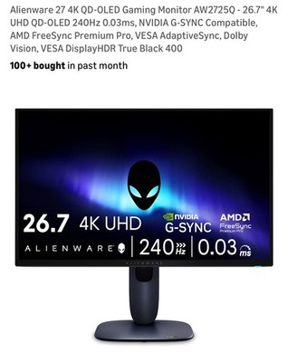 Alienware 27 4K UHD QD-OLED 240Hz AW2725Q Gaming Monitor - READ