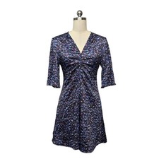 Ganni Purple Blue Floral Ruched V-Neck Mini Dress Size 34 US XS (2)
