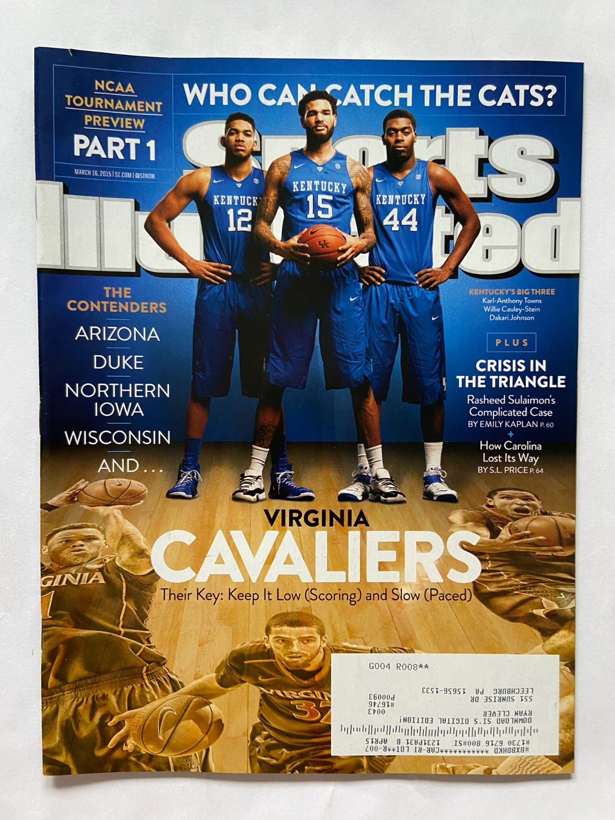 Sports Illustrated Magazine 3/16/2015 Kentucky/Virginia Cover With Label