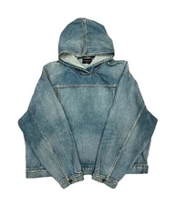 Size L/XL - Balenciaga Pullover Hooded Denim Jacket Indigo Blue Retail $2,200!