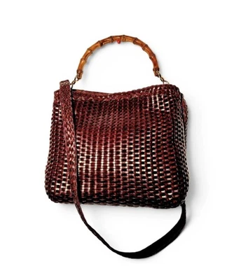 GUCCI Bamboo Schulter-/Handtasche Vintage Geflochtenes Leder Braun Bambus Henkel - Bild 1 von 4