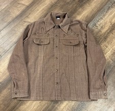 Sears Roebucks Denim Western Shirt Mens Large Brown Embroidery Ranch Rodeo 70s