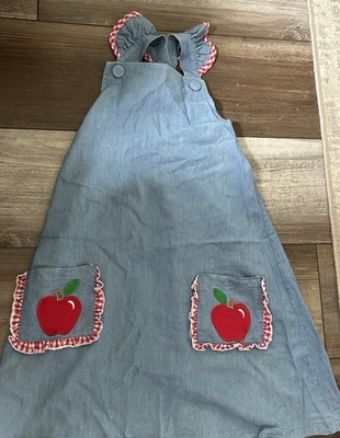 Classic Whimsy Apple Denim Look Dress Girl's Size 8 20 % Cotton 80 % Bamboo