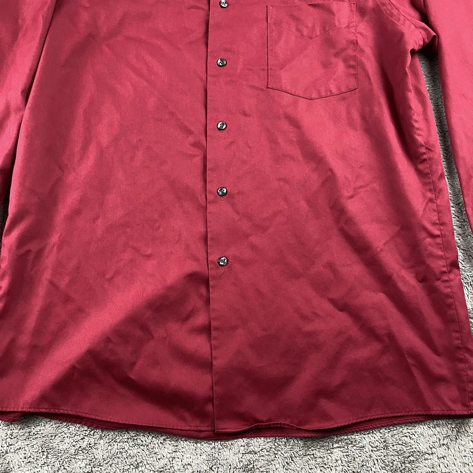 Van Heusen Lux Sateen Dress Shirt Mens 15.5 32/33 Red Button Down Wrinkle Free - Image 2 of 4