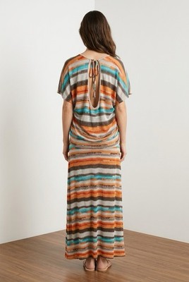 Veronica M Tie-back Drop Waist Short Sleeve Maxi Multicolor Dress Size XL |  eBay