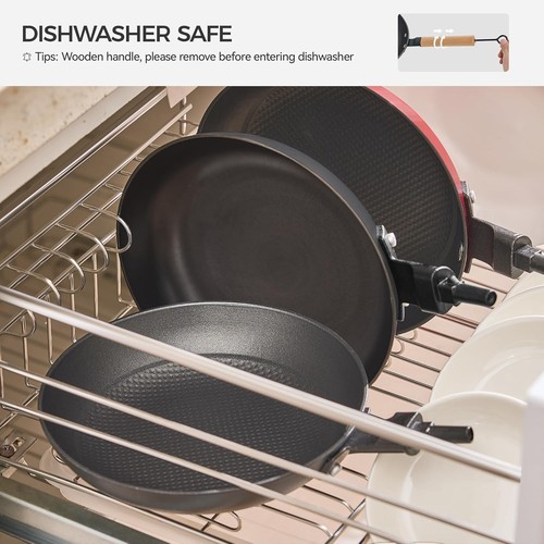 Nonstick Frying Pan Set, 8" 10" 12" Ceramic 3 PCS Skillet, Red - Picture 8 of 8