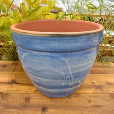Plant Pot Ceramic 37cm Blue Glazed Frost Proof Garden Patio Planter Ari