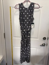 LAUREN Ralph Lauren Sleeveless Fit & Flare Grey Polka Dot Midi Dress 16 NWT $119