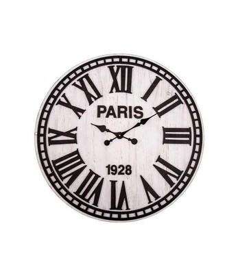 Wanduhr Holz weiß 80 cm Paris 1928 französisches Café Distressed römische Ziffern