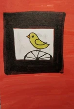 GAT Whimsical Yellow Bird Animals Original Painting 8x10 Impressionist Canvas 