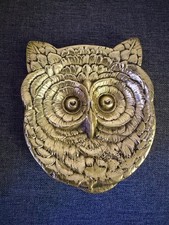Vintage Solid Brass Owl Bird Trinket Dish Ring Holder Unique Metal Sculpture MCM