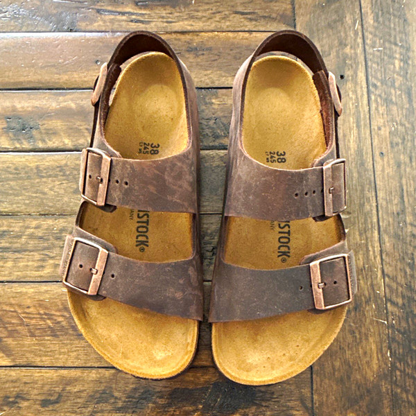 Birkenstock Brown Leather Strappy Buckle Sandals EU 38 Adjustable - Never worn 