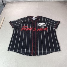 Marvel Shirt Mens 2XL Black Punisher Baseball Jersey Button Top Pinstripe Top
