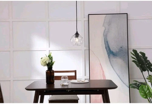 Living District Cashel 1-Light Metal and Glass Pendant in Black/Clear - Picture 3 of 5