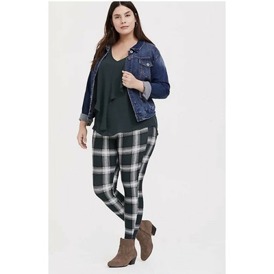 Torrid Womens Pants 00 10 Studio Premium Ponte Slim Fix Pixie Dark Green Plaid