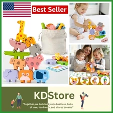 Wooden Animal Stacking Blocks for Toddlers 2-4, Montessori Play Toy Gift