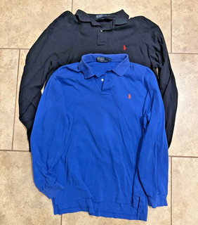 Polo Ralph Lauren Men's Long Sleeve Polo Shirts Lot of 2 Large Blue Black