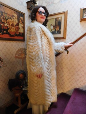 Blue Fox Coat Luxury Full Length Super Fine Fur Silver Satin Lined