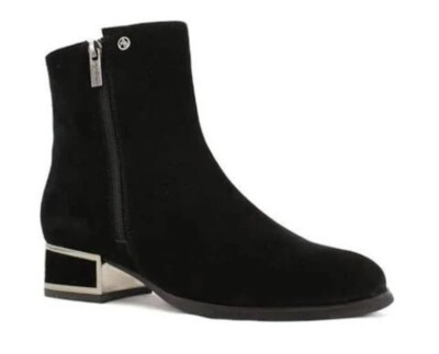 AquaDiva Darma Women s 6 Black Suede Ankle Boots Waterproof Metal Caged Heel NEW