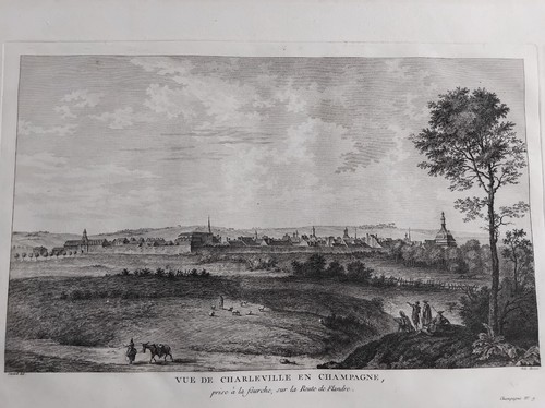 VUE CHARLEVILLE SAVARD NEE EAU FORTE ARDENNES XVIIIe SIECLE RIMBAUD GRAVURE - Foto 2 di 3