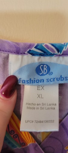 Scrub Top Shirt Womens Short Sleeve XL Purple Mambo Tango Dance Party Pockets - Picture 8 of 15