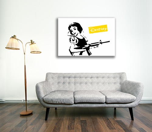 Banksy Destroy Disney Lona Arte Impresión Pared Imagen enmarcada CALIDAD PREMIUM Taa - Imagen 22 de 24