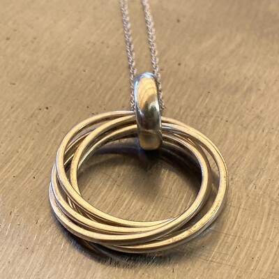 Sterling Silber MCM verschlungen Multi Kreis Statement Anhänger 18'' Halskette