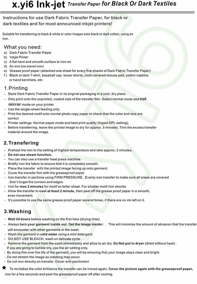 20sheets Black/Dark Cotton t-Shirt Inkjet Heat Transfer Paper Iron-on Paper A4 - image 4 of 4