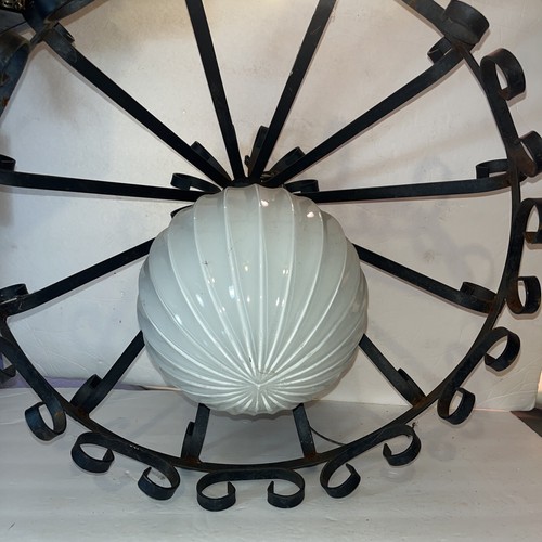 VTG Wrought Iron Gothic Spanish Revival CHANDELIER Ceiling LiGHT Fixture Shade - Picture 7 of 9