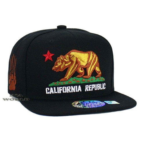 California Republic Hat Bear Logo Embroidered Snapback Flat Bill Baseball Cap - Picture 11 of 54