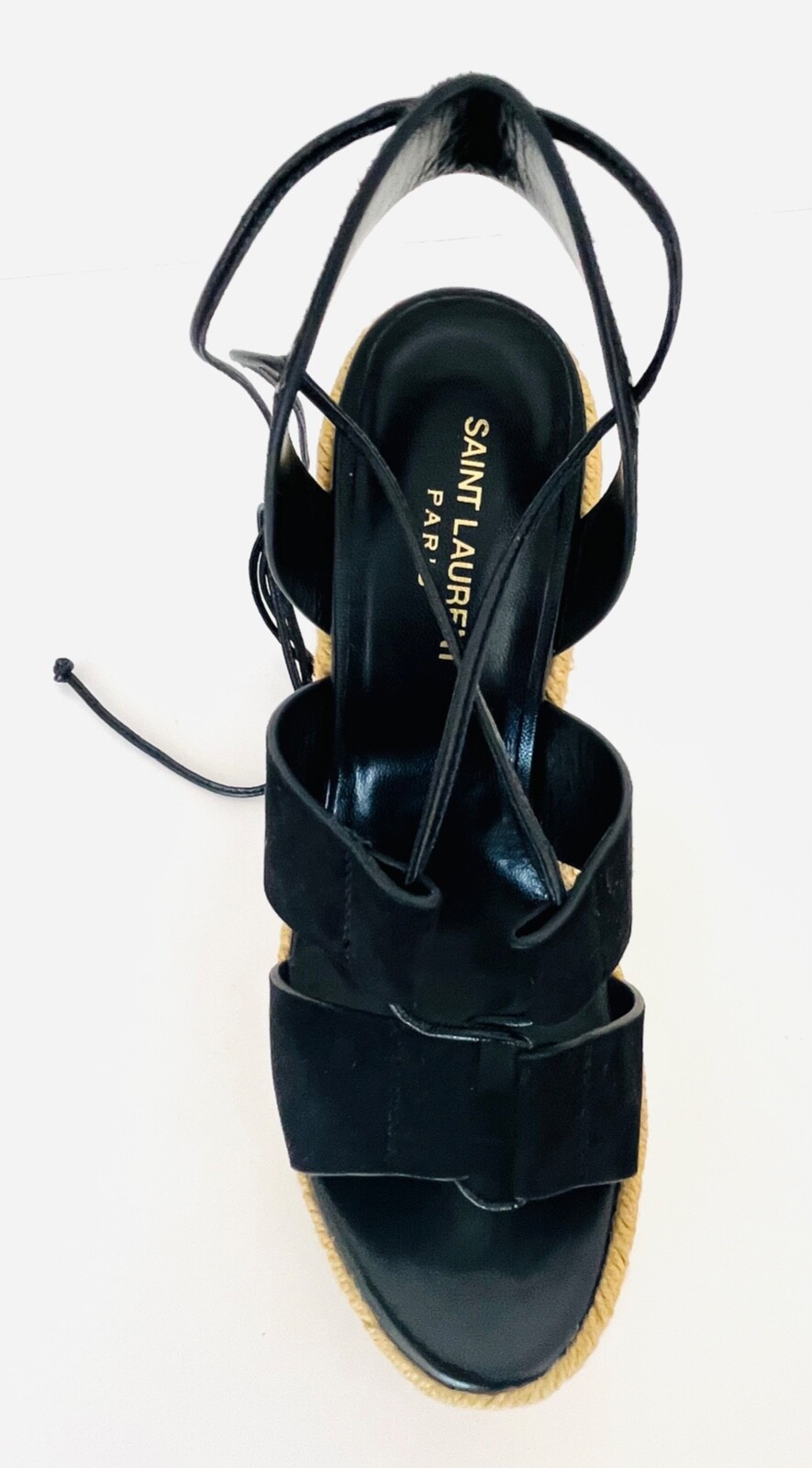 SAINT LAURENT Kid Scamosciato Espadrillas Lace Up Zeppe Tg 39 Black Nuovo