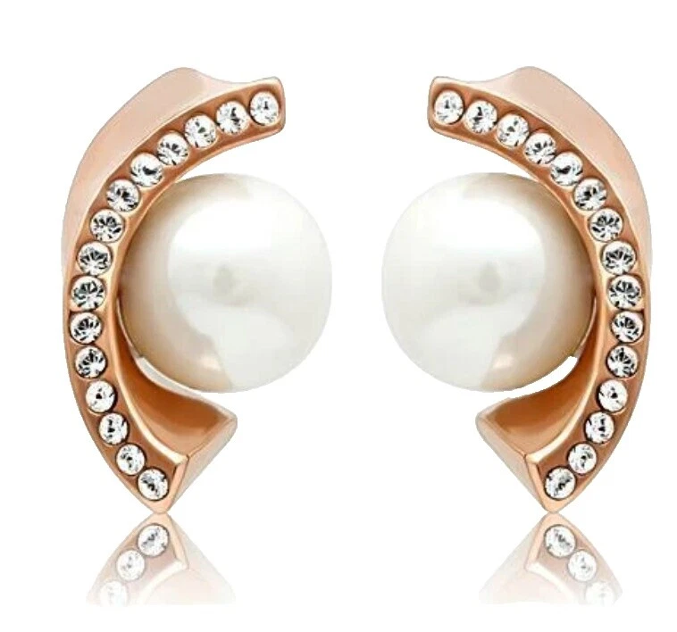 Chapado en Oro Rosa Perla Diamante de Imitación Joyería Moda