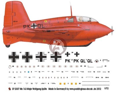 Peddinghaus 1/72 Me 163 B-0 V41 Komet Markings Wolfgang Spate EKdo 16 1944 2507