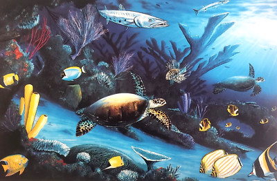 Wyland Sea Turtle Baracuda Moorish Idol Powder blue Tang Lionfish Moray Eel Art