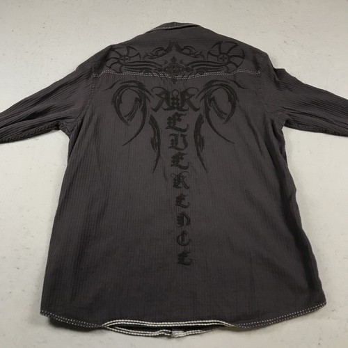 Roar Shirt Mens 2XL XXL Gray Black Western Troy Embroidered Cotton Button Y2K - Picture 6 of 9