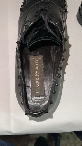 US 8.5 🔥 ITALY Cesare Paciotti Men's Black Leather Studded Lace Up Dress Shoes - Picture 10 of 12