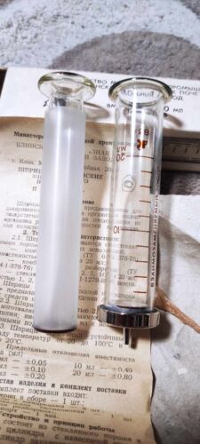 Syringe glass 20ml reusable Vintage USSR - Afbeelding 1 van 9